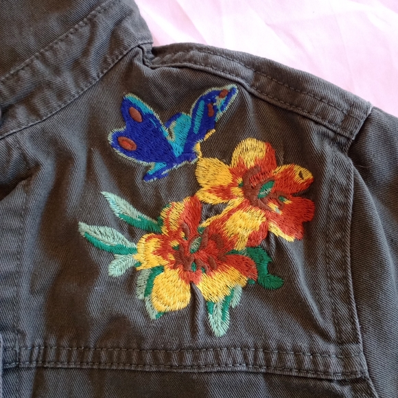 Who What Wear Olive Green Flower & Bird Embroidered Utility Jacket size M Floral - Picture 5 of 11